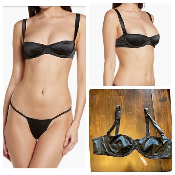 NWT SKIMS Woven Shine Satin Underwire Bra in Onyx 42DD - Picture 1 of 9